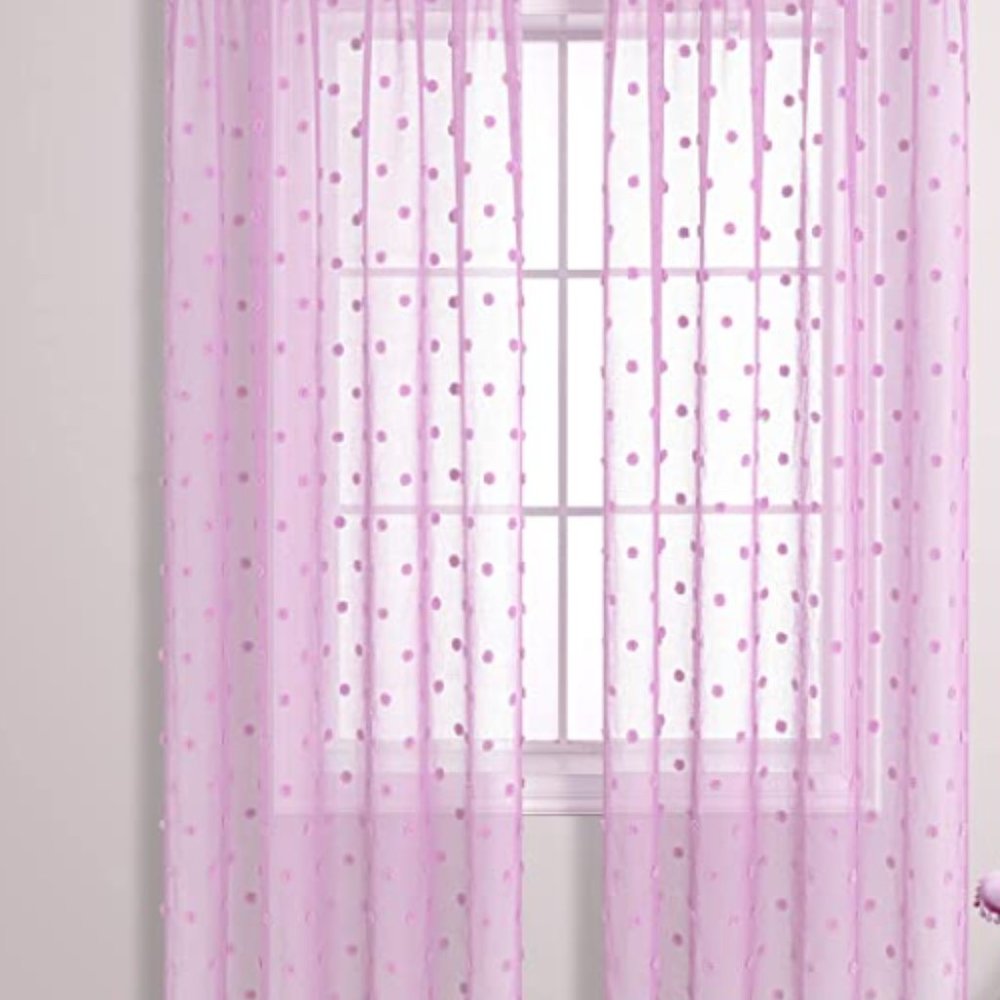 Light purple sheer pom-pom curtain panels
